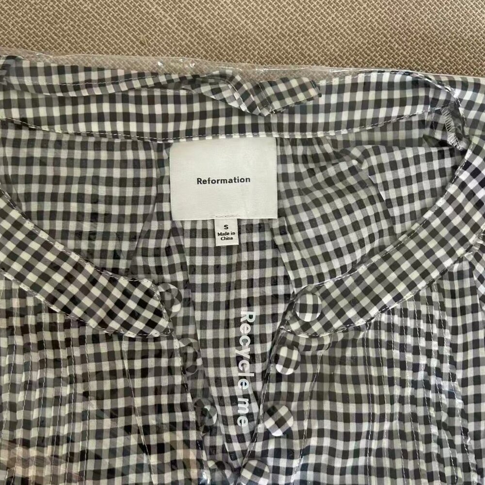 BEST Reformation Calia Top XS/M Remy Check Black White French Blouse - Picture 5 of 6
